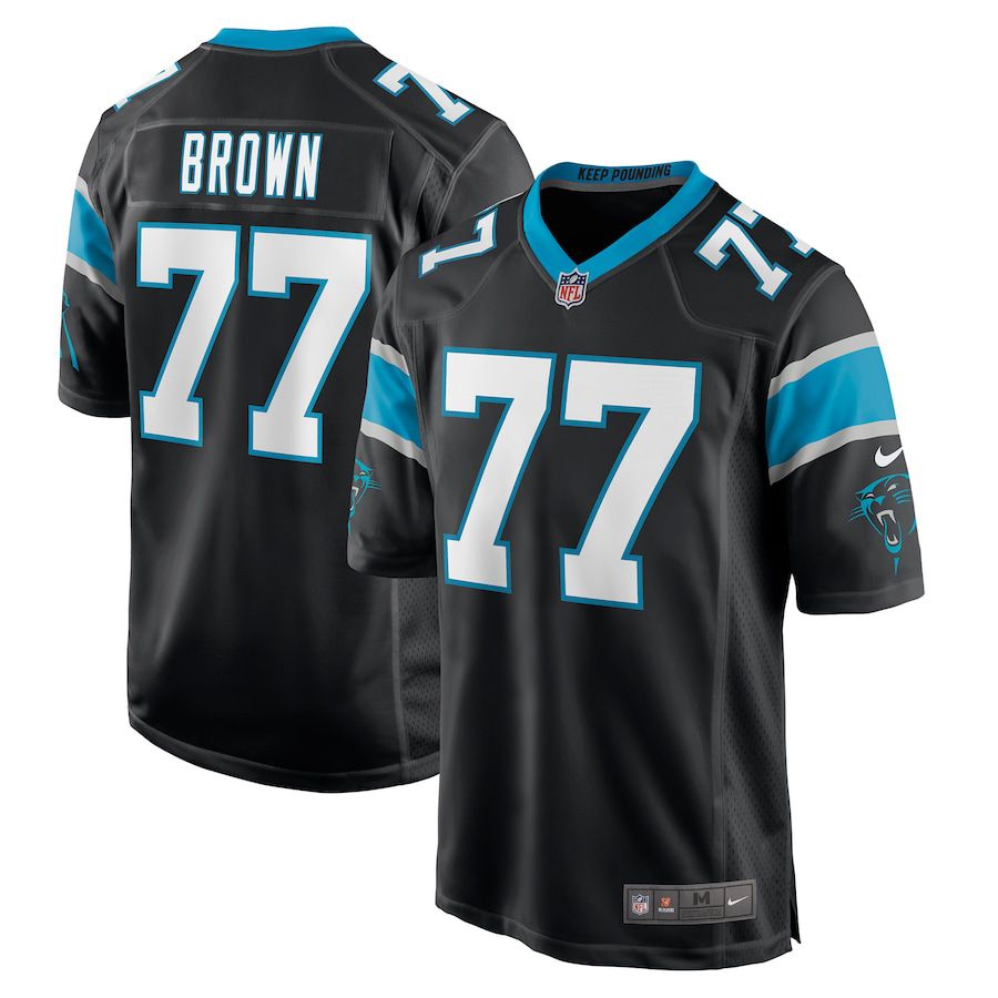 Cheap Men Carolina Panthers 77 Deonte Brown Nike Black Game Player NFL Jersey